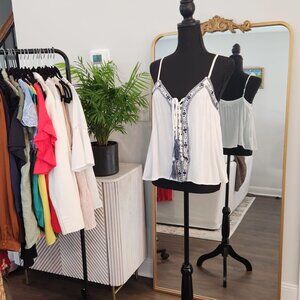 Juniper Blue Boho Embroidered Lace-Up Tank Top Size M